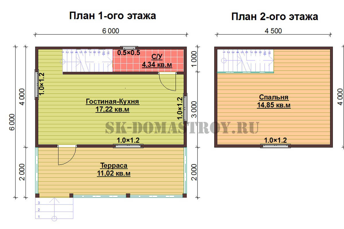 планы этажей дома из бруса под усадку 4х6 с террасой 2х6, экспликация помещений